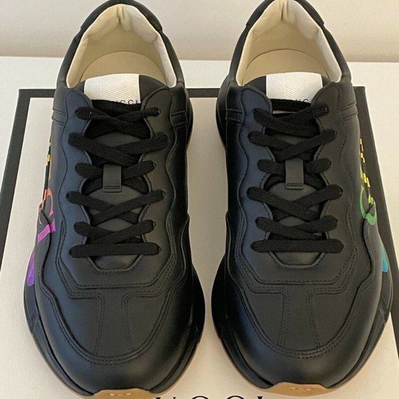 Size 7.5 G - Gucci Rhyton Cosmic Rainbow Black Leather Sneaker - Picture 2 of 9